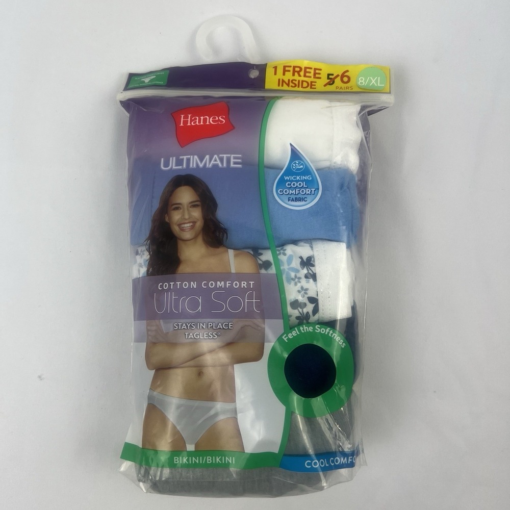 Hanes Bikini Panties Cotton Comfort Ultra Soft (6-pack), 8/ XL